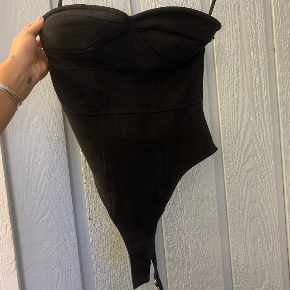 By the way suede bodysuit